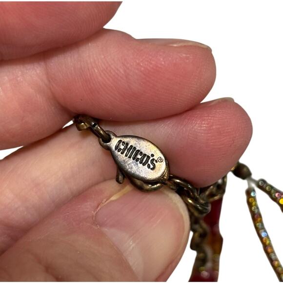Chico’s unique beaded multistrand pendant necklace tassels red & goldtone - Picture 4 of 7